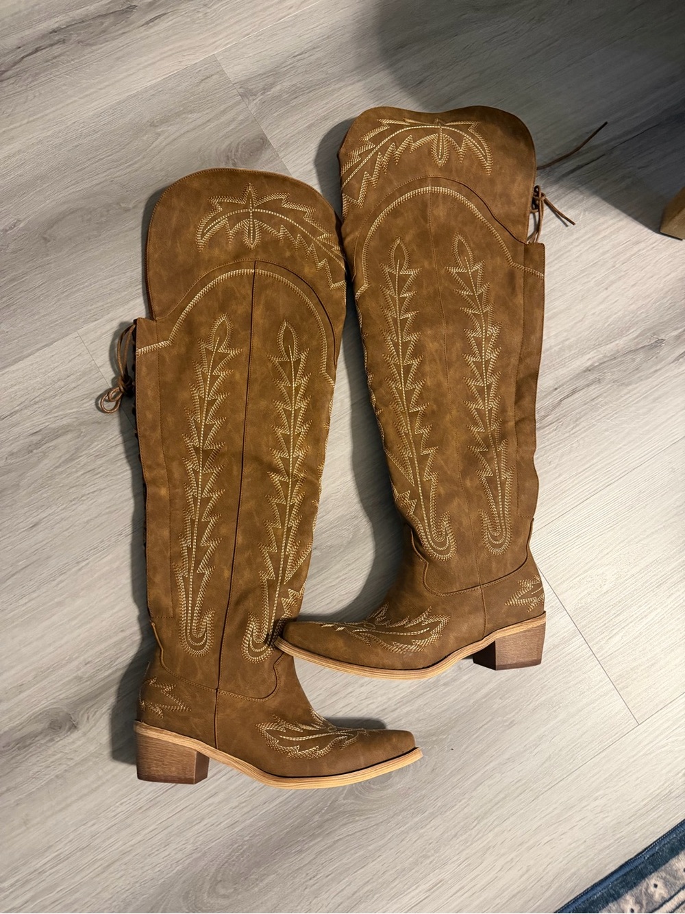 Women’s Brown faux suede Western Knee-High Boots-9